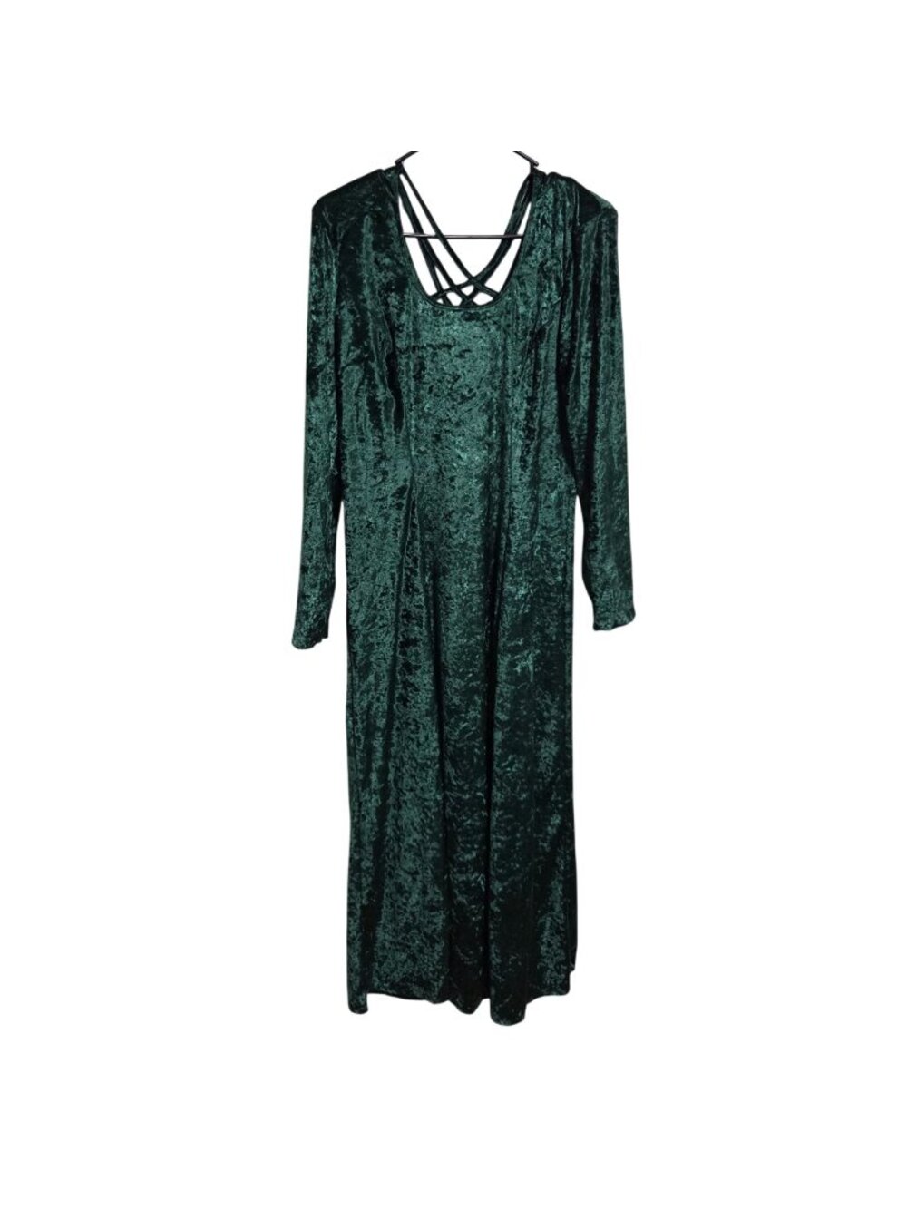 Crushed Velvet Maxi Dress Size Large Emerald Green Strappy Whimsigoth 90s Y2K